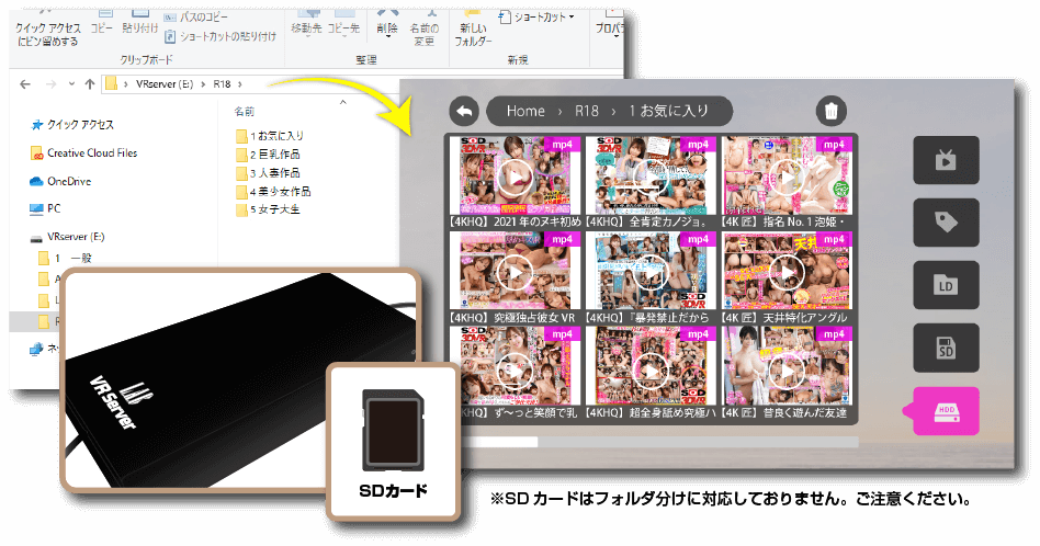 VRサーバーを使ってフォルダ分けを行った際の説明画像