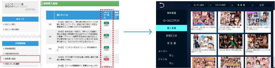 購入動画リストの作品表示機能についての説明画像